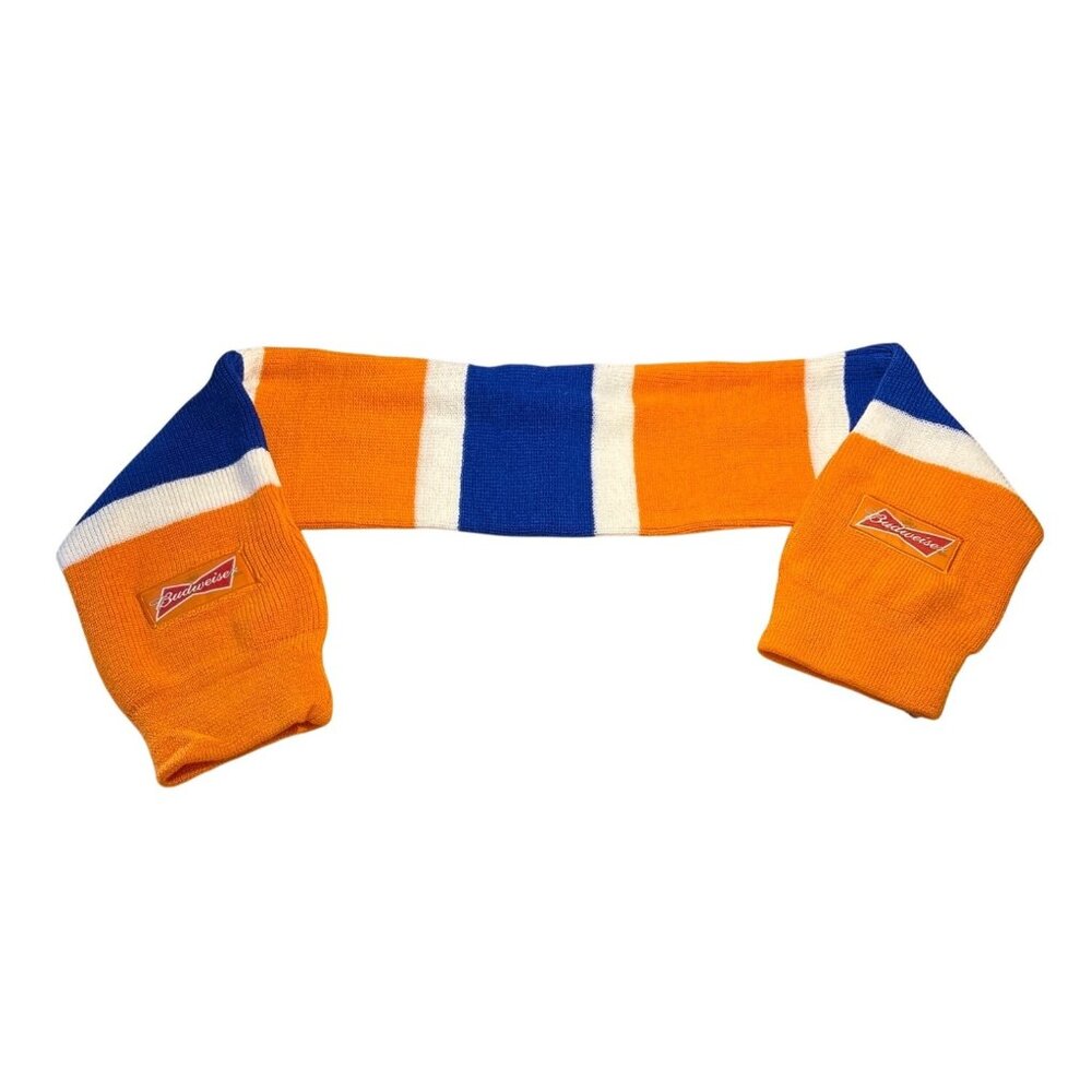 Budweiser Orange Blue Knit Hockey Sock Scarf Striped 48" Long Unisex Winter